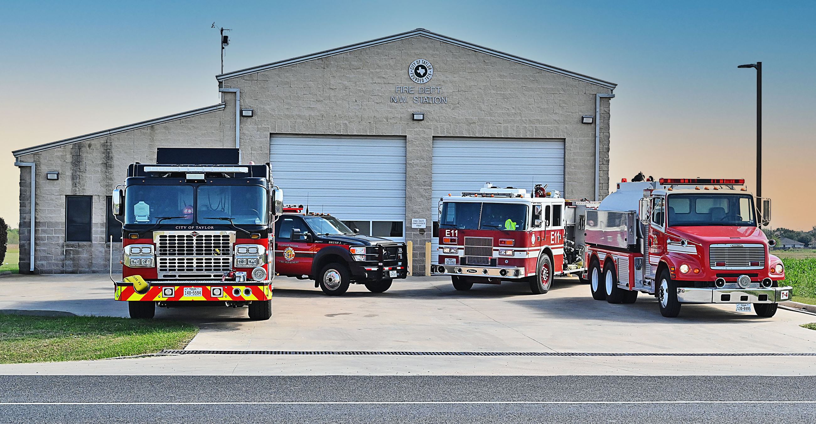 Taylor Fire Department Station 2 with trucks lined up. 